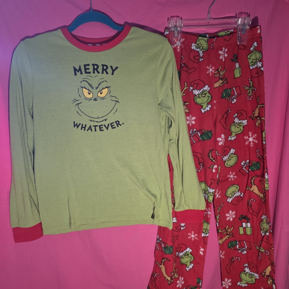 Kids Grinch Merry Whatever Green & Red Matching Pajama Set